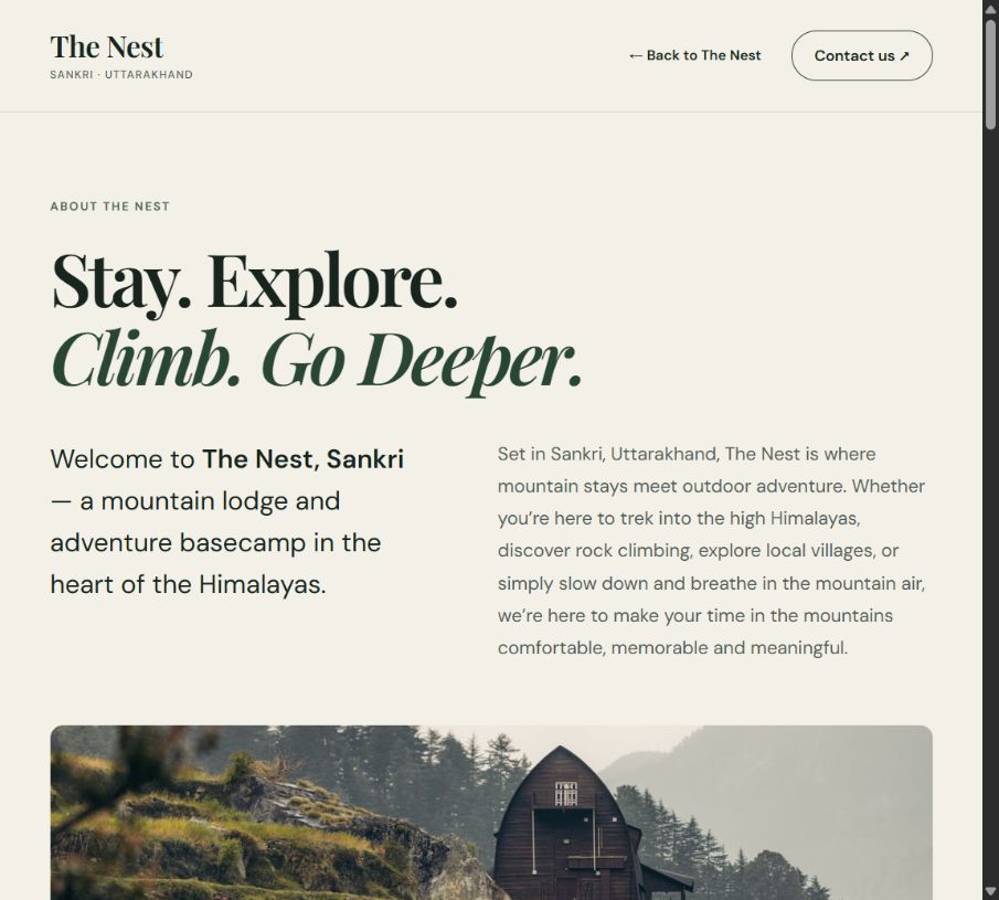 Screenshot preview of The Nest, Sankri website
